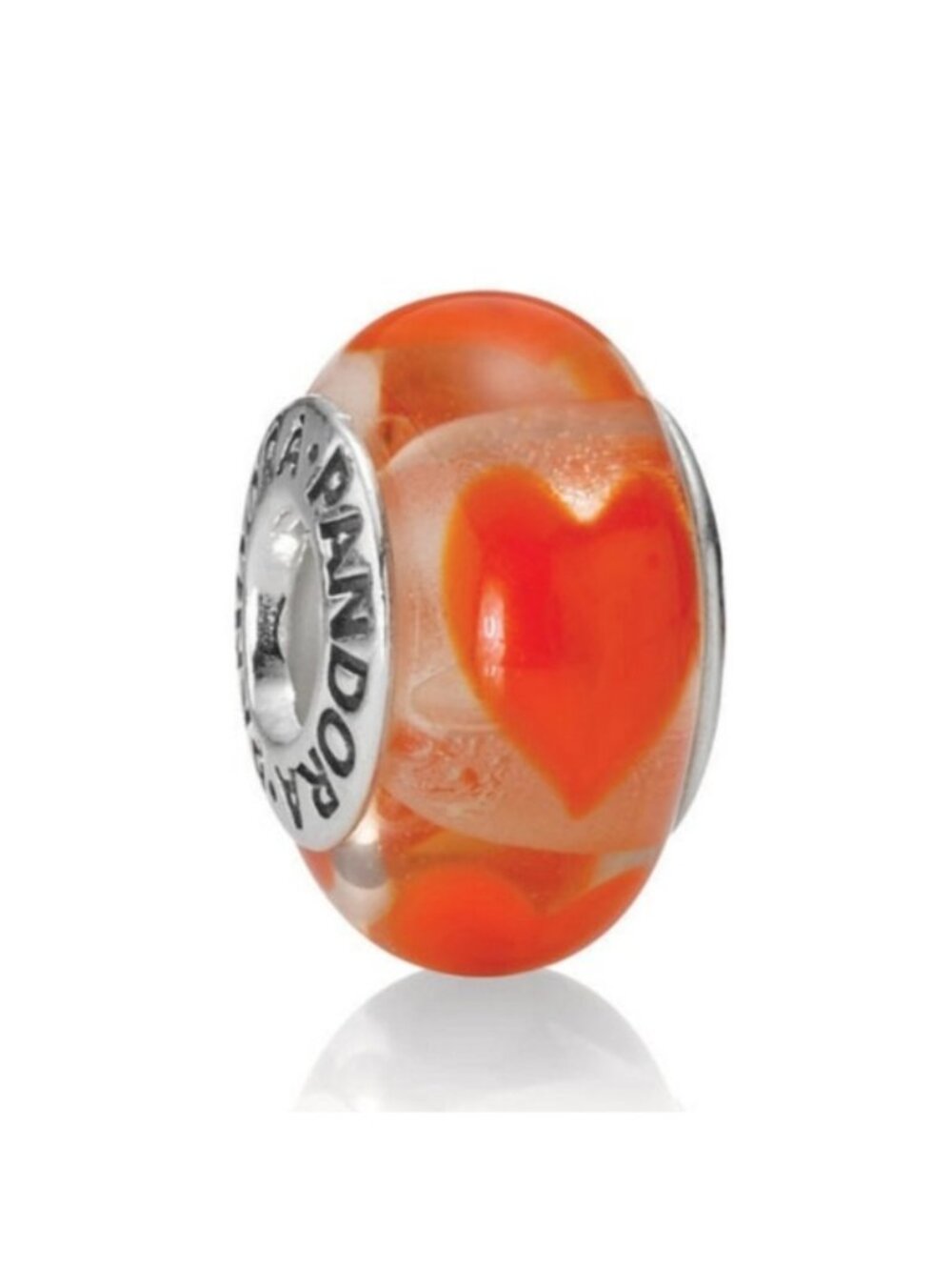 Pandora Retired Clear Murano Glass Bead with Orange Hearts - 790664